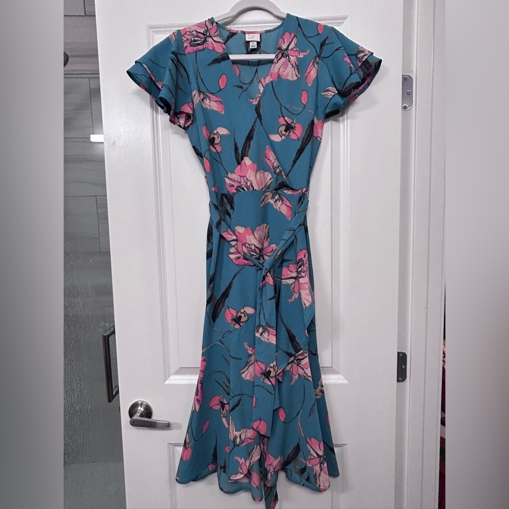 A New Day Teal and Pink Floral Midi Dress